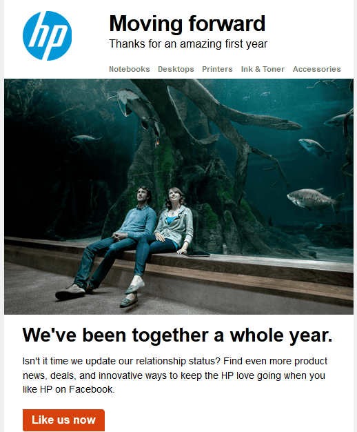 HP anniversary email