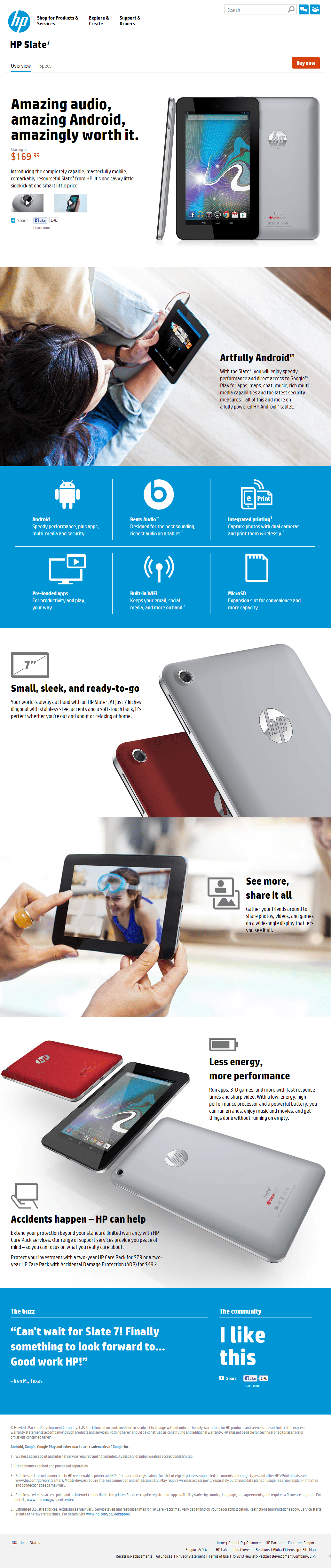 screen shot of HP landing page