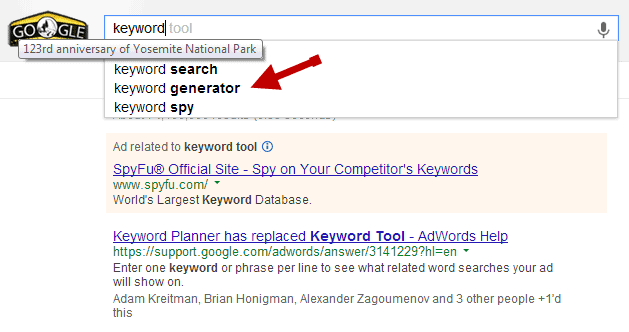 keyword suggestions from google