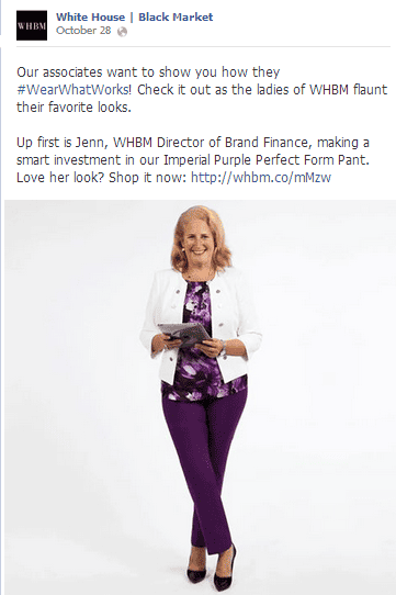whbm employee wearing their fashions