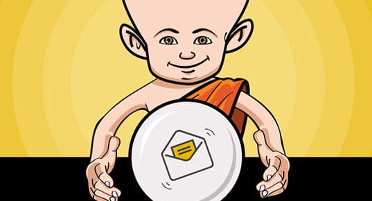 Monk levitating an email envelope