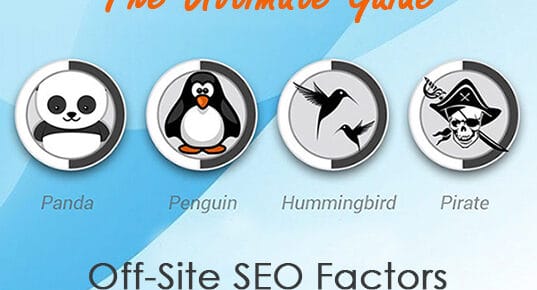 The Ultimate Guide - Off-Site SEO Factors. Tokens read, "Panda", "Penguin", "Hummingbird", and "Pirate"