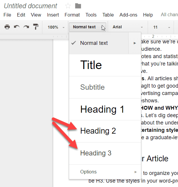 text styles in Google docs