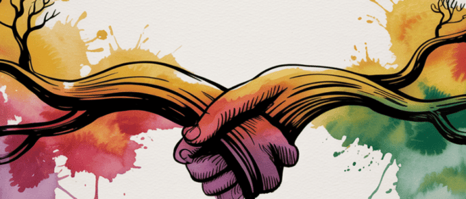 bold colorful ink and watercolor that illustrates the concept of a relationship