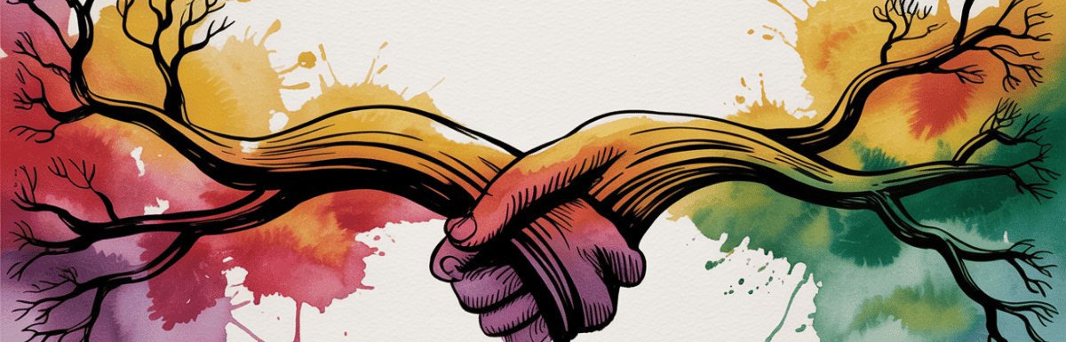 bold colorful ink and watercolor that illustrates the concept of a relationship