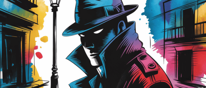 bold colorful ink and watercolor that illustrates the concept of spying