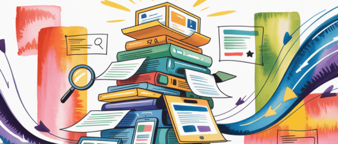 bold colorful ink and watercolor that illustrates the concept of search ranking