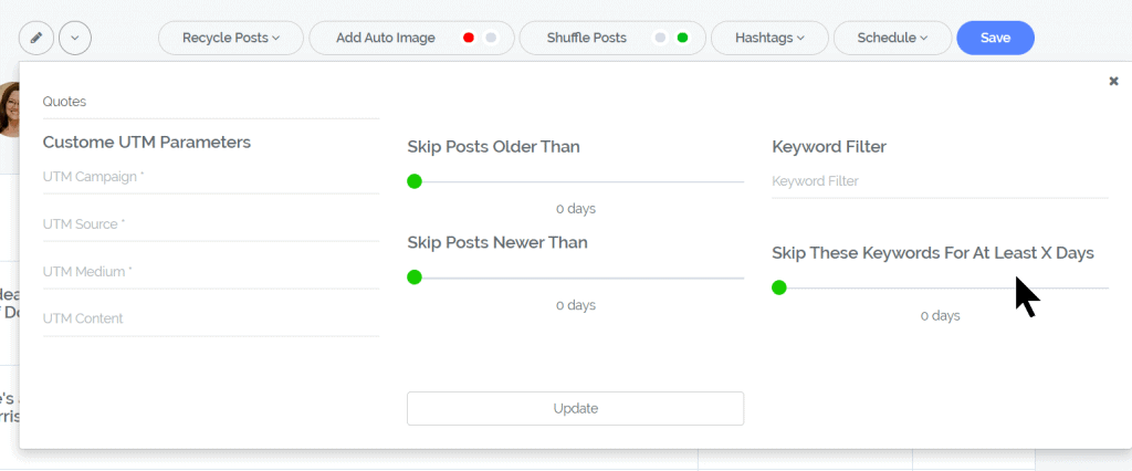 add UTM parameters to social posts