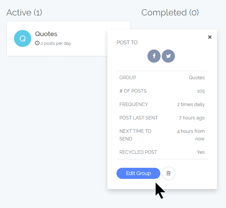 settings for dripping your social posts