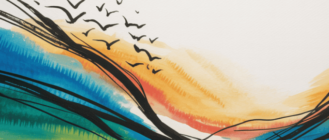 bold colorful ink and watercolor that illustrates the concept of looking forward, always forward