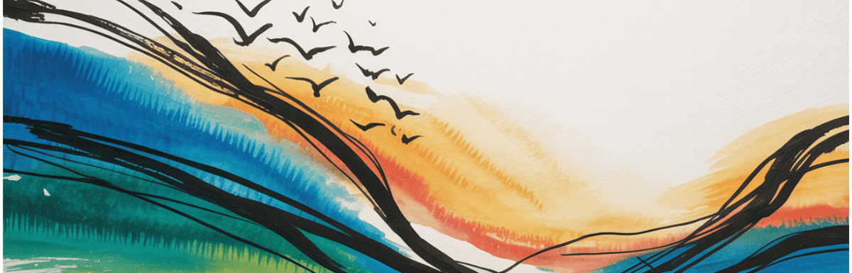 bold colorful ink and watercolor that illustrates the concept of looking forward, always forward