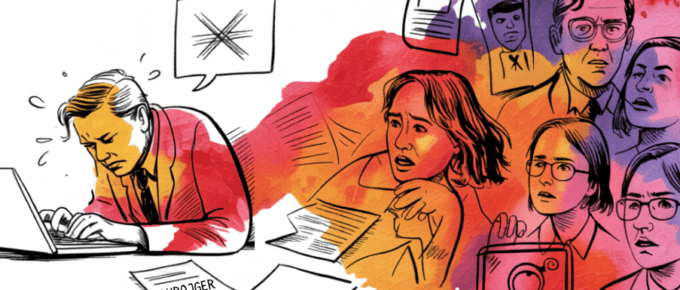 bold colorful ink and watercolor that illustrates the concept of pr mistakes