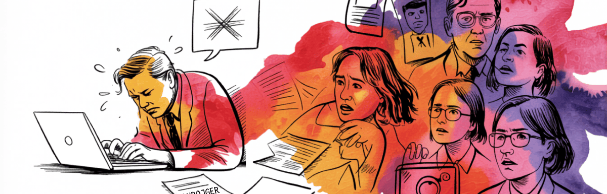 bold colorful ink and watercolor that illustrates the concept of pr mistakes
