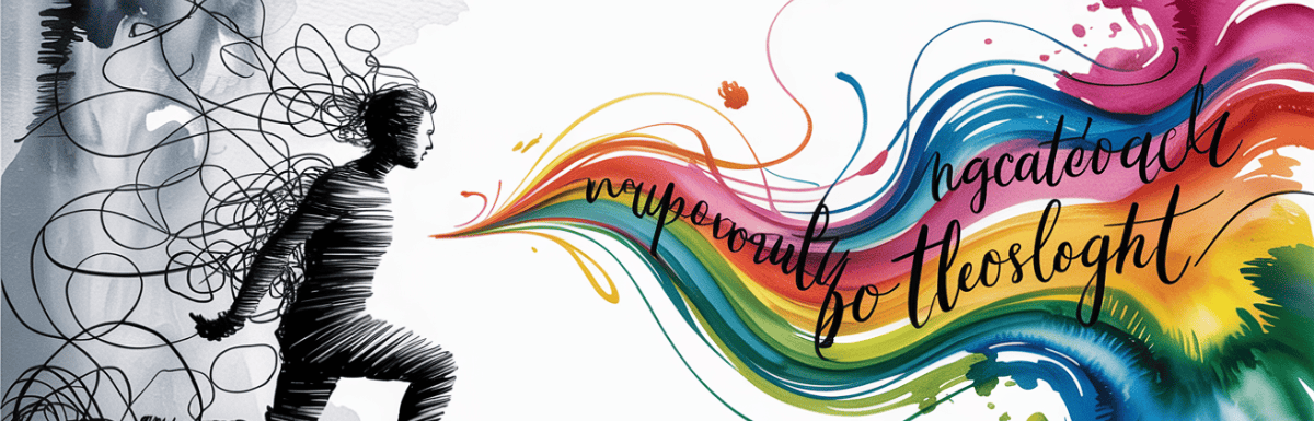 bold colorful ink and watercolor that illustrates the concept of overcoming writer's block