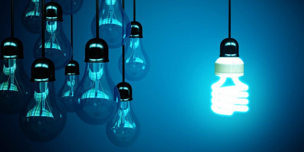 lightbulbs on blue background, bright idea