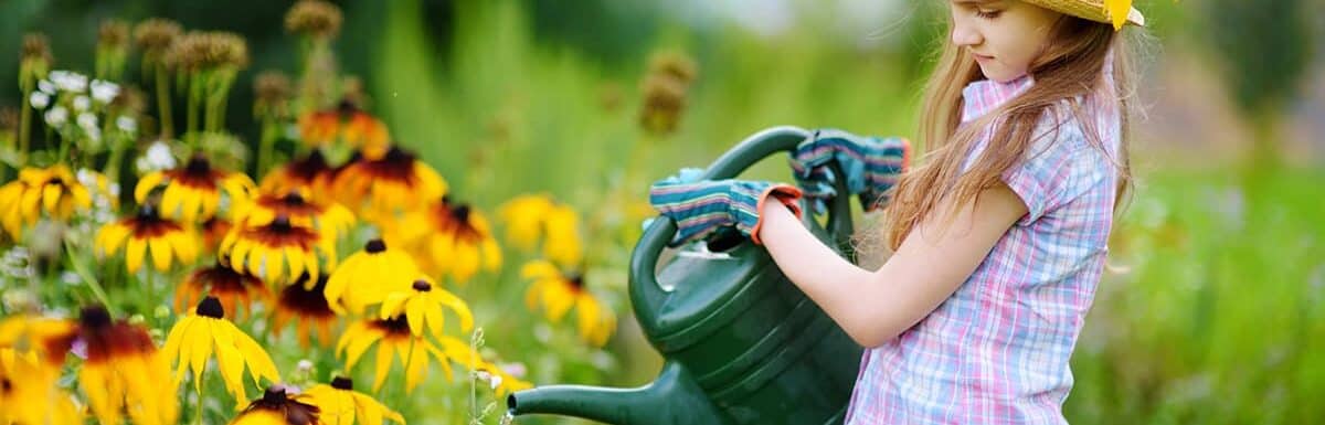 girl watering flowers