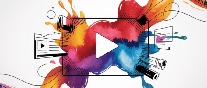 bold colorful ink and watercolor that illustrates the concept of video marketing