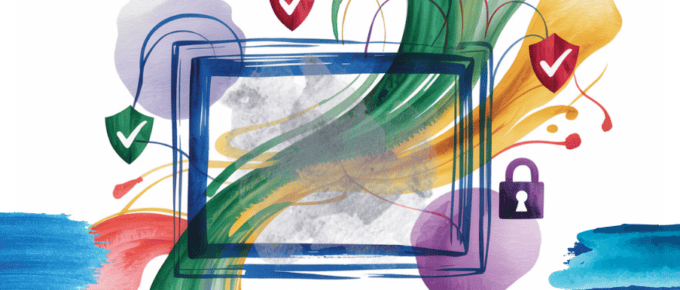 bold colorful ink and watercolor that illustrates the concept of website compliance
