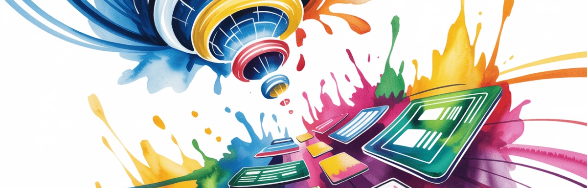 bold colorful ink and watercolor that illustrates the concept of saas marketing
