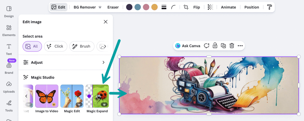 canva screenshot showing its Magic Expand feature