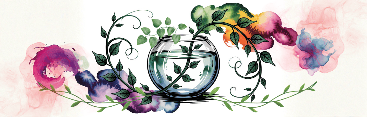 watercolor and ink of a growing vine, representing plg content