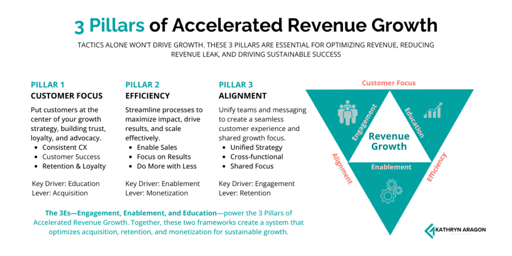 3 pillars of accelerated revenue growth: customer focus, efficiency, and alignment.