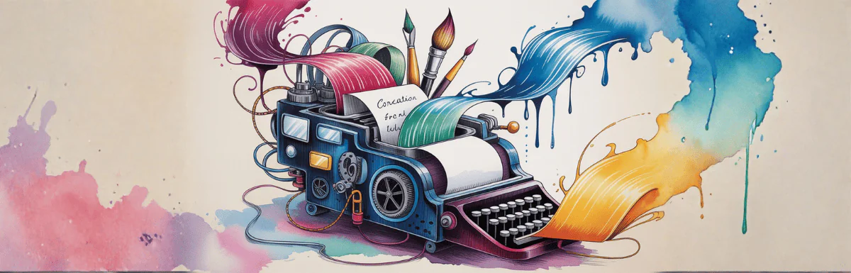 AI writing tools, represented by an artistic rendering of a writing machine