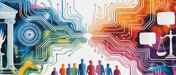 concept of Rewiring Democracy, AI's intersection with politics, government, and citizenship