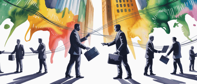 watercolor and ink concept of insider trading on wall street