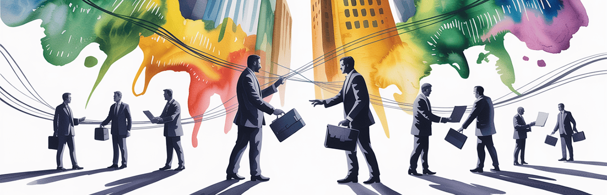 watercolor and ink concept of insider trading on wall street