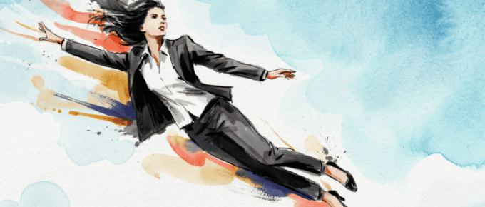 businesswoman in free fall illustrating Leading Through Free Fall