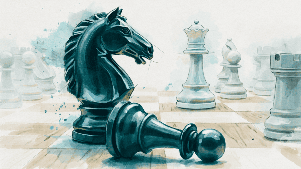 watercolor and ink of a chess game